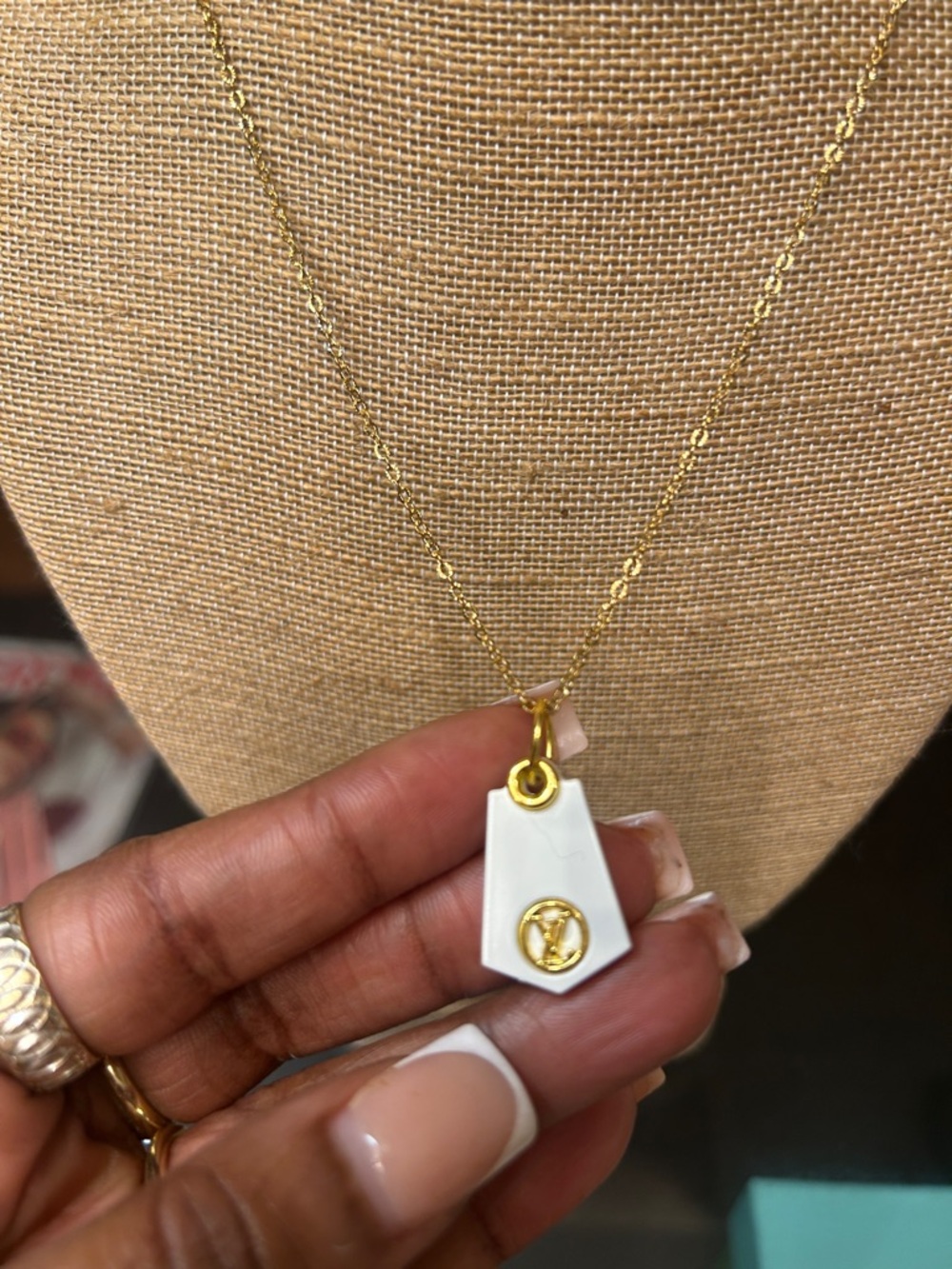 Gold Chain Necklace with White Pendant - Picture 3 of 10